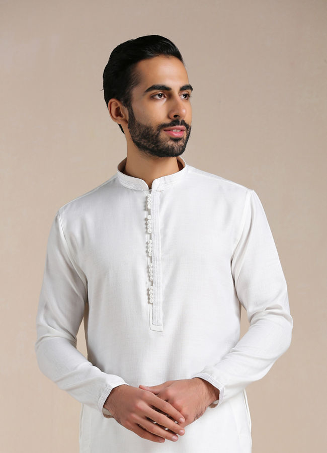 Brilliant White Placket Detailed Kurta Set